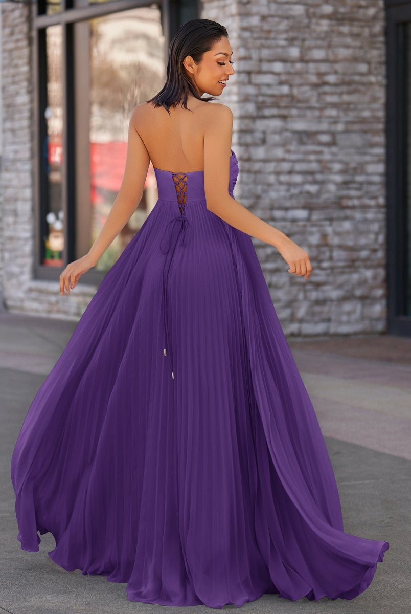 Rodri | A Line Light Pink Strapless Chiffon Long Prom Dress - KissProm