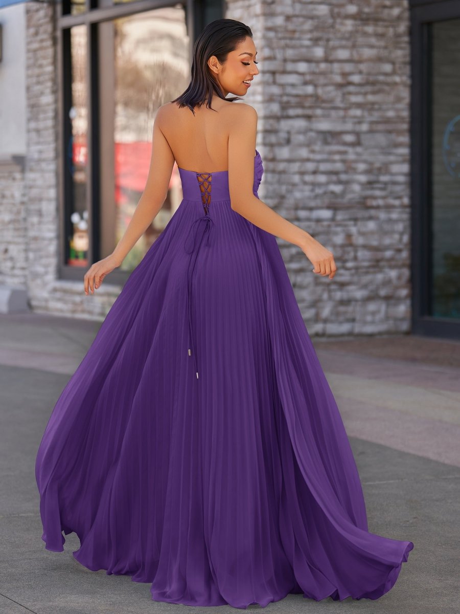 Rodri | A Line Light Pink Strapless Chiffon Long Prom Dress - KissProm