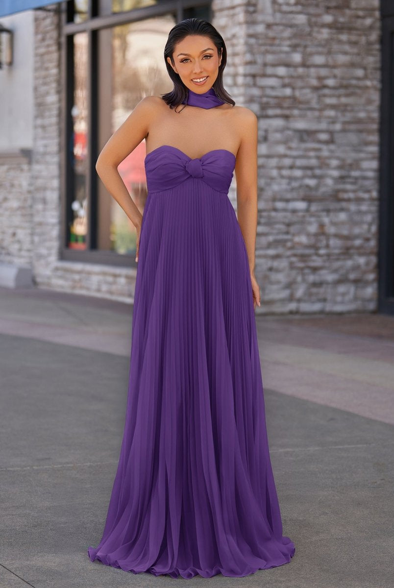 Rodri | A Line Light Pink Strapless Chiffon Long Prom Dress - KissProm