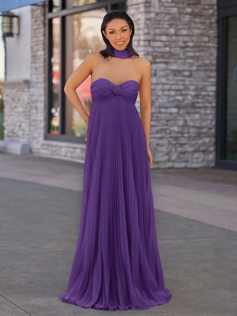 Rodri | A Line Light Pink Strapless Chiffon Long Prom Dress - KissProm