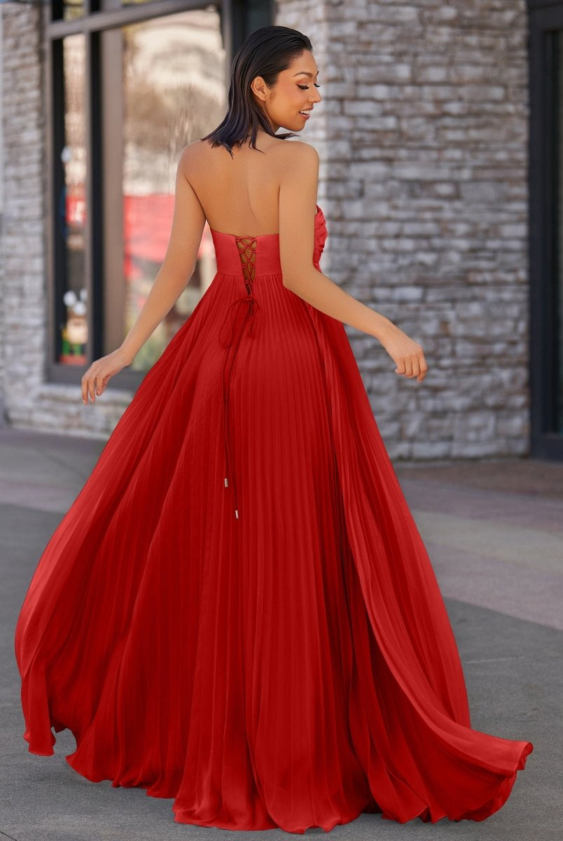 Rodri | A Line Light Pink Strapless Chiffon Long Prom Dress - KissProm