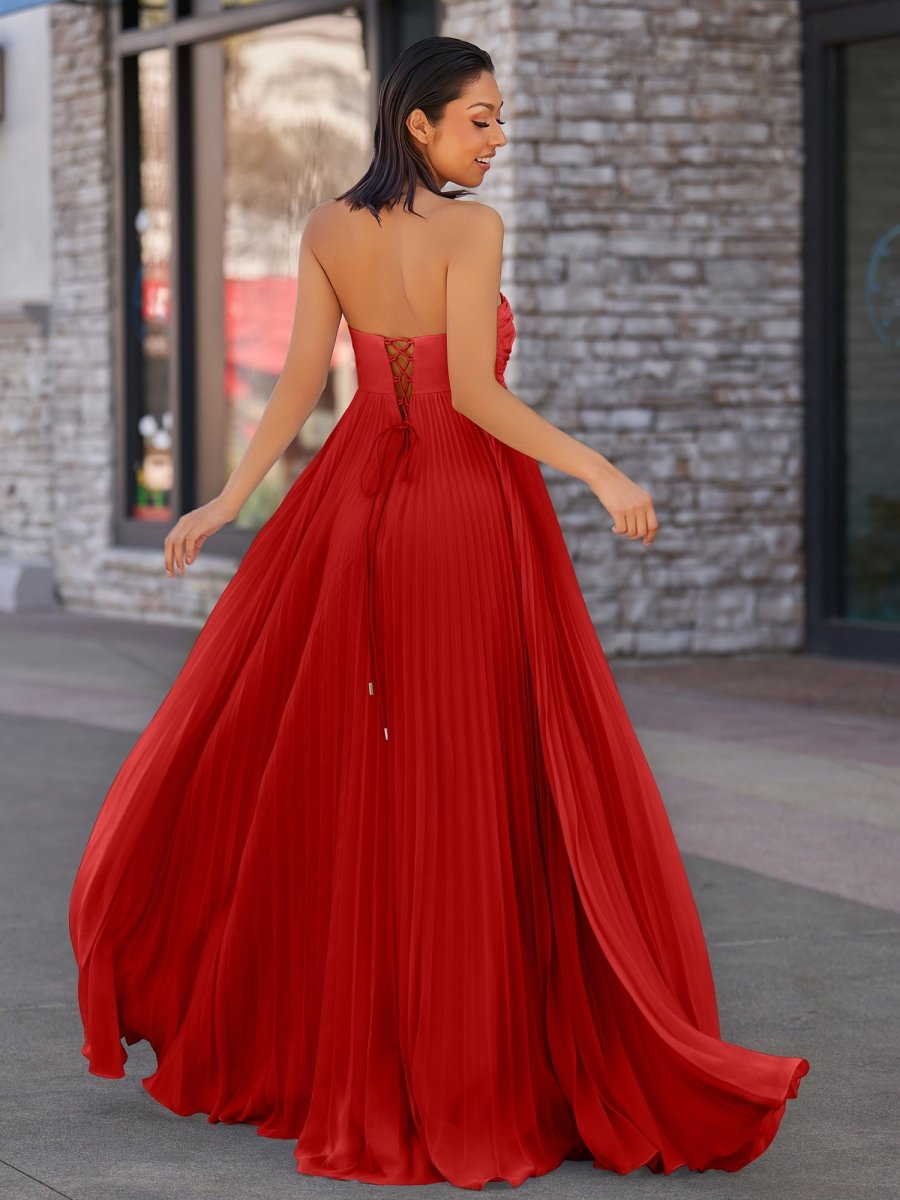 Rodri | A Line Light Pink Strapless Chiffon Long Prom Dress - KissProm