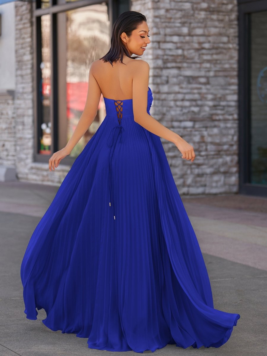 Rodri | A Line Light Pink Strapless Chiffon Long Prom Dress - KissProm