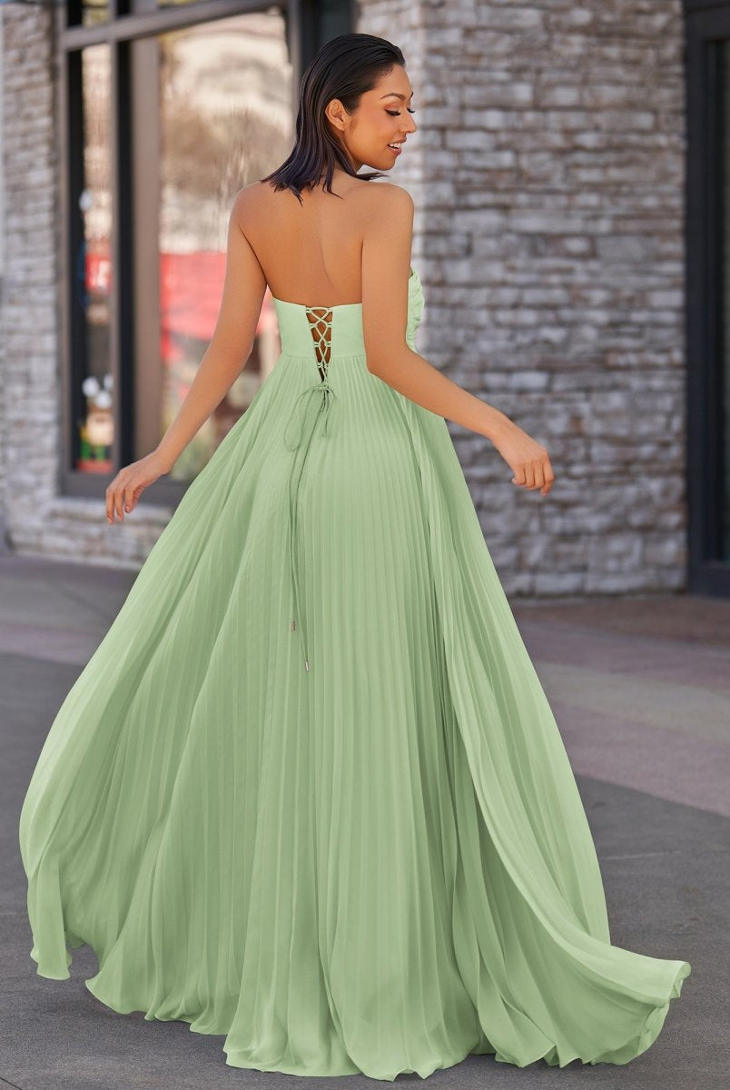 Rodri | A Line Light Pink Strapless Chiffon Long Prom Dress - KissProm