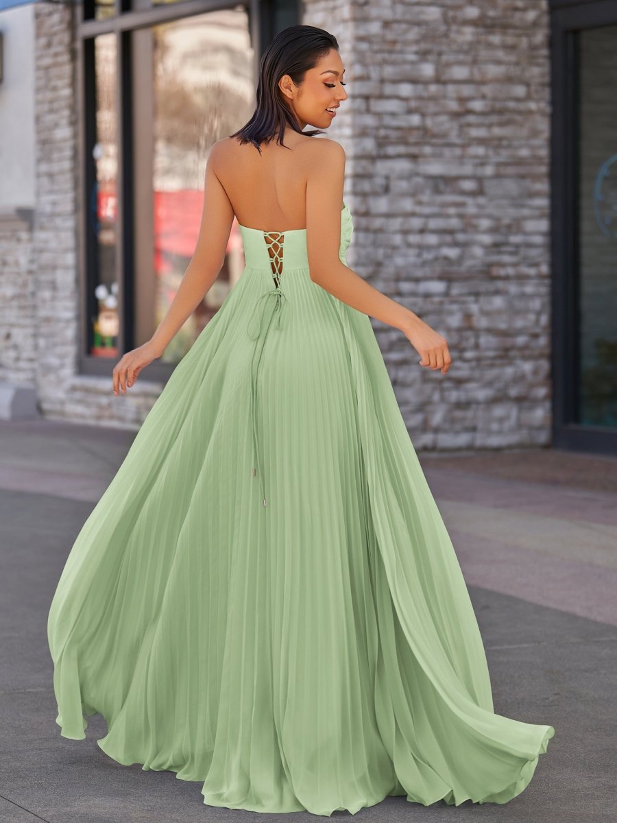 Rodri | A Line Light Pink Strapless Chiffon Long Prom Dress - KissProm