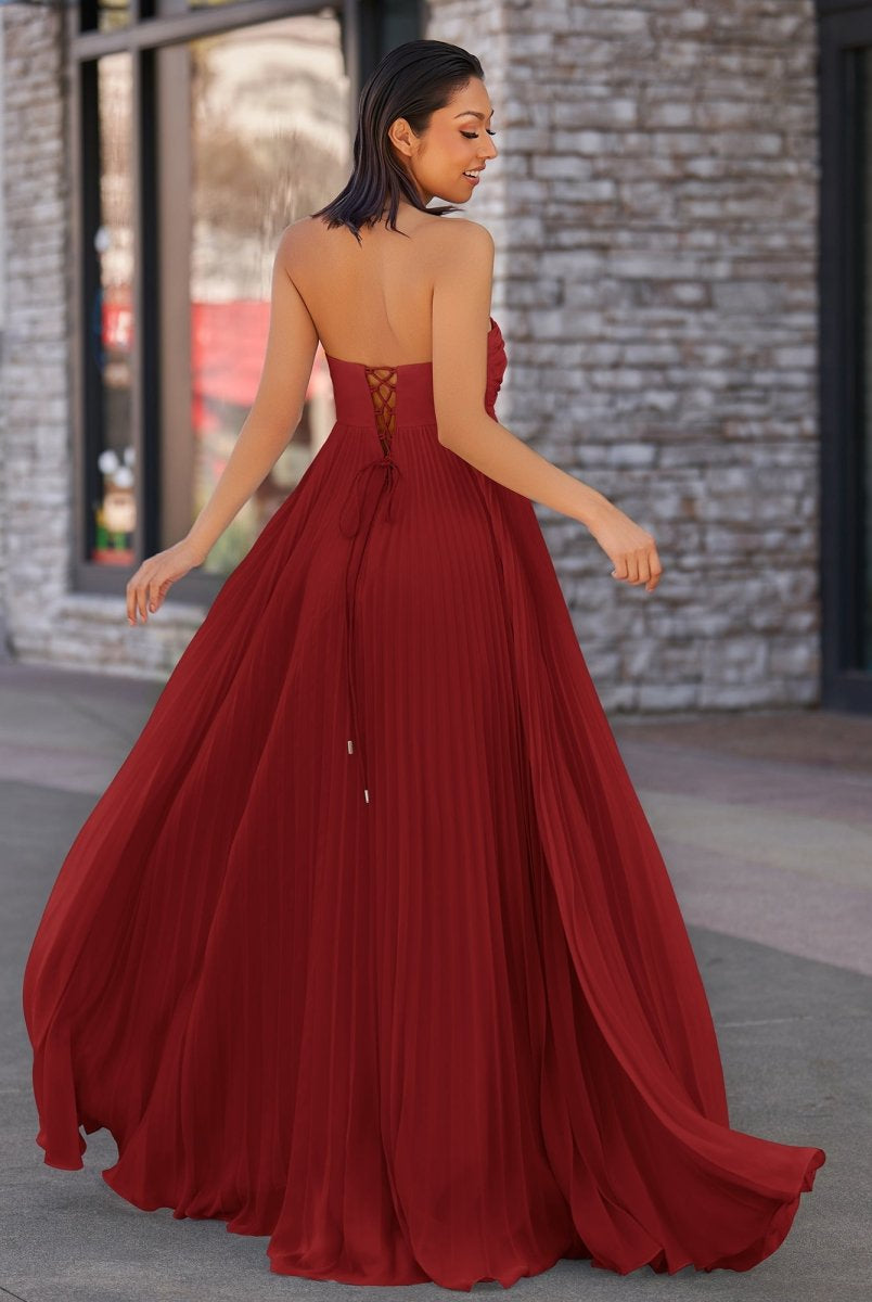 Rodri | A Line Light Pink Strapless Chiffon Long Prom Dress - KissProm