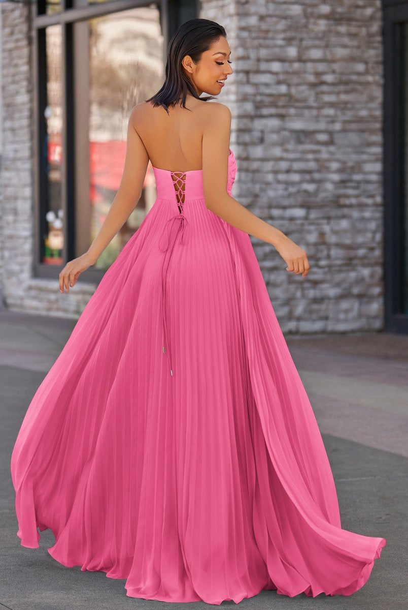 Rodri | A Line Light Pink Strapless Chiffon Long Prom Dress - KissProm