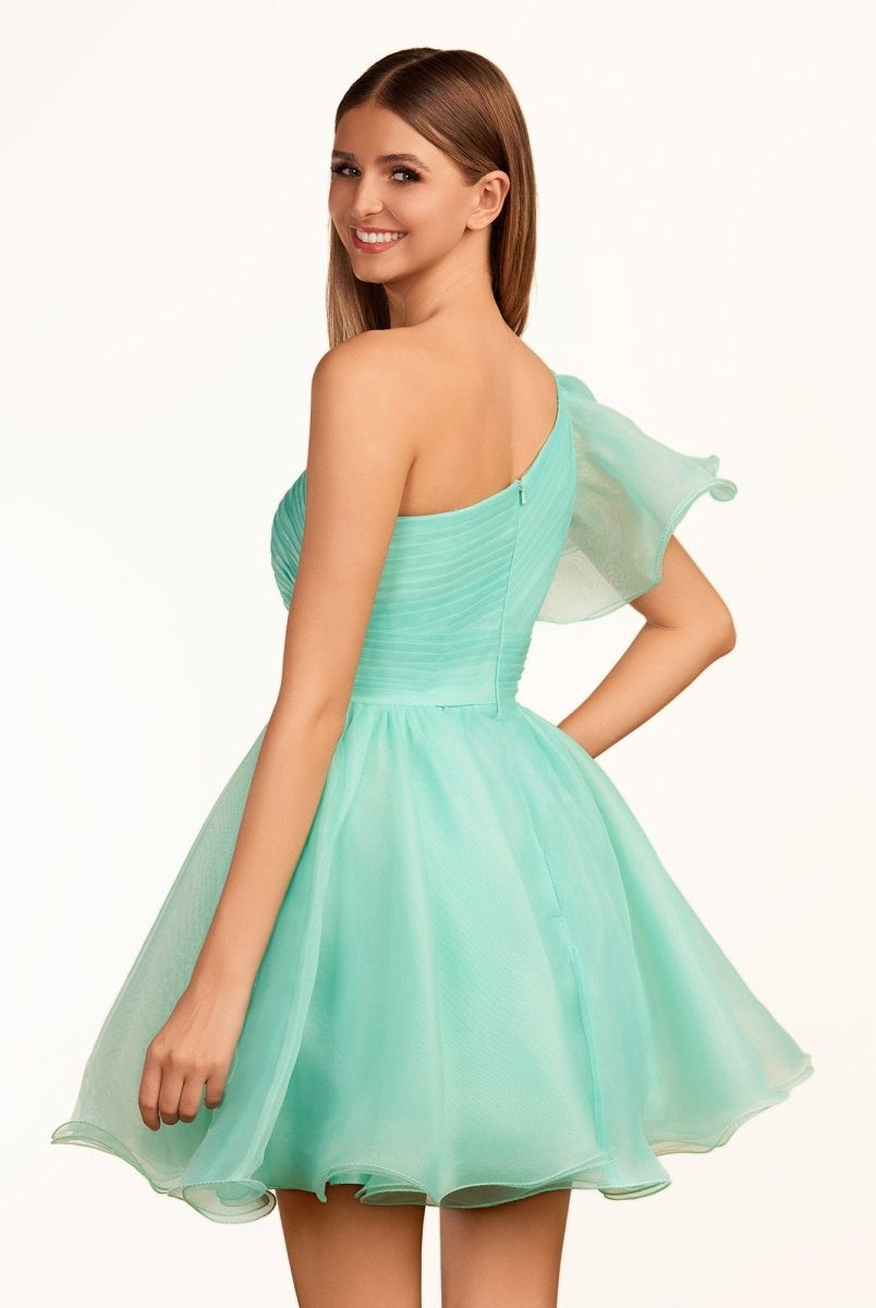 Rose | Ivory A - line One Shoulder Organza Ruffled Homecoming Dress - KissProm