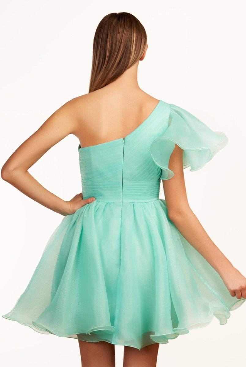 Rose | Ivory A - line One Shoulder Organza Ruffled Homecoming Dress - KissProm