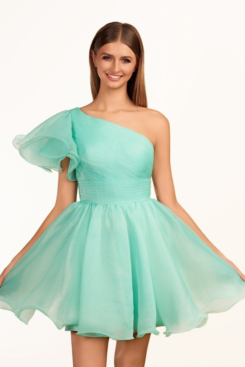 Rose | Ivory A - line One Shoulder Organza Ruffled Homecoming Dress - KissProm
