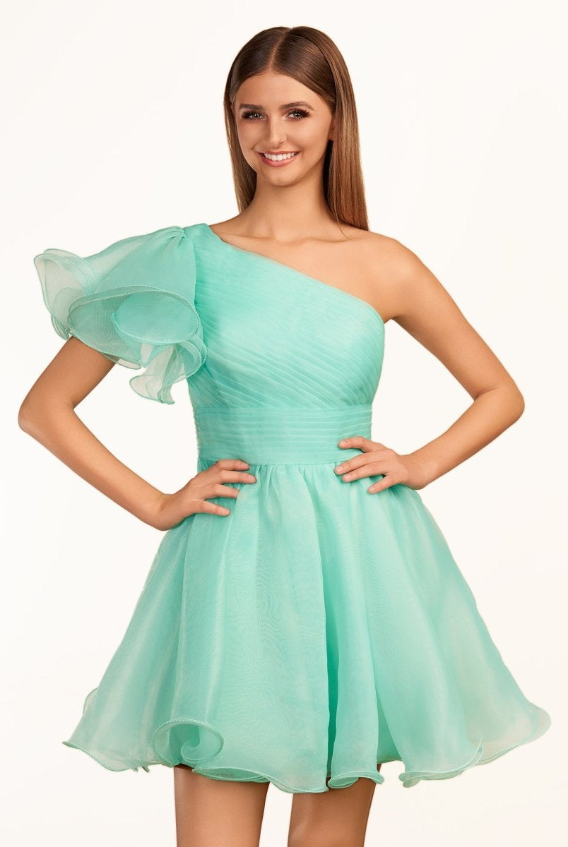 Rose | Ivory A - line One Shoulder Organza Ruffled Homecoming Dress - KissProm