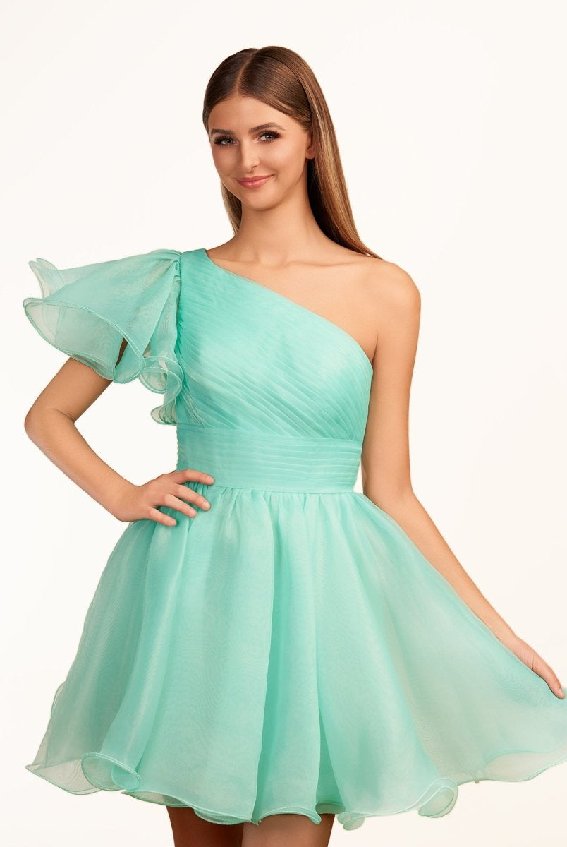 Rose | Ivory A - line One Shoulder Organza Ruffled Homecoming Dress - KissProm