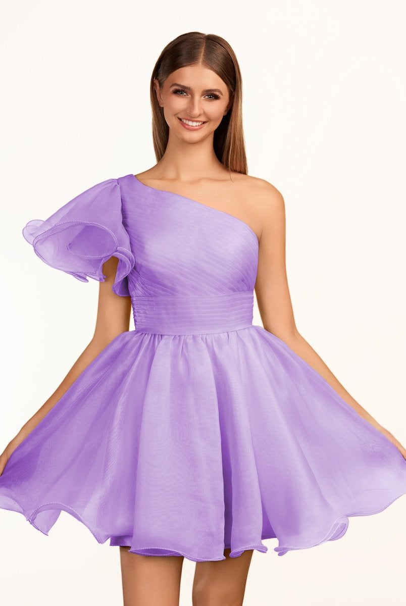 Rose | Ivory A - line One Shoulder Organza Ruffled Homecoming Dress - KissProm