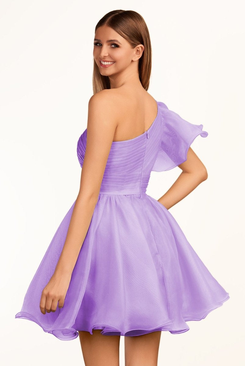 Rose | Ivory A - line One Shoulder Organza Ruffled Homecoming Dress - KissProm