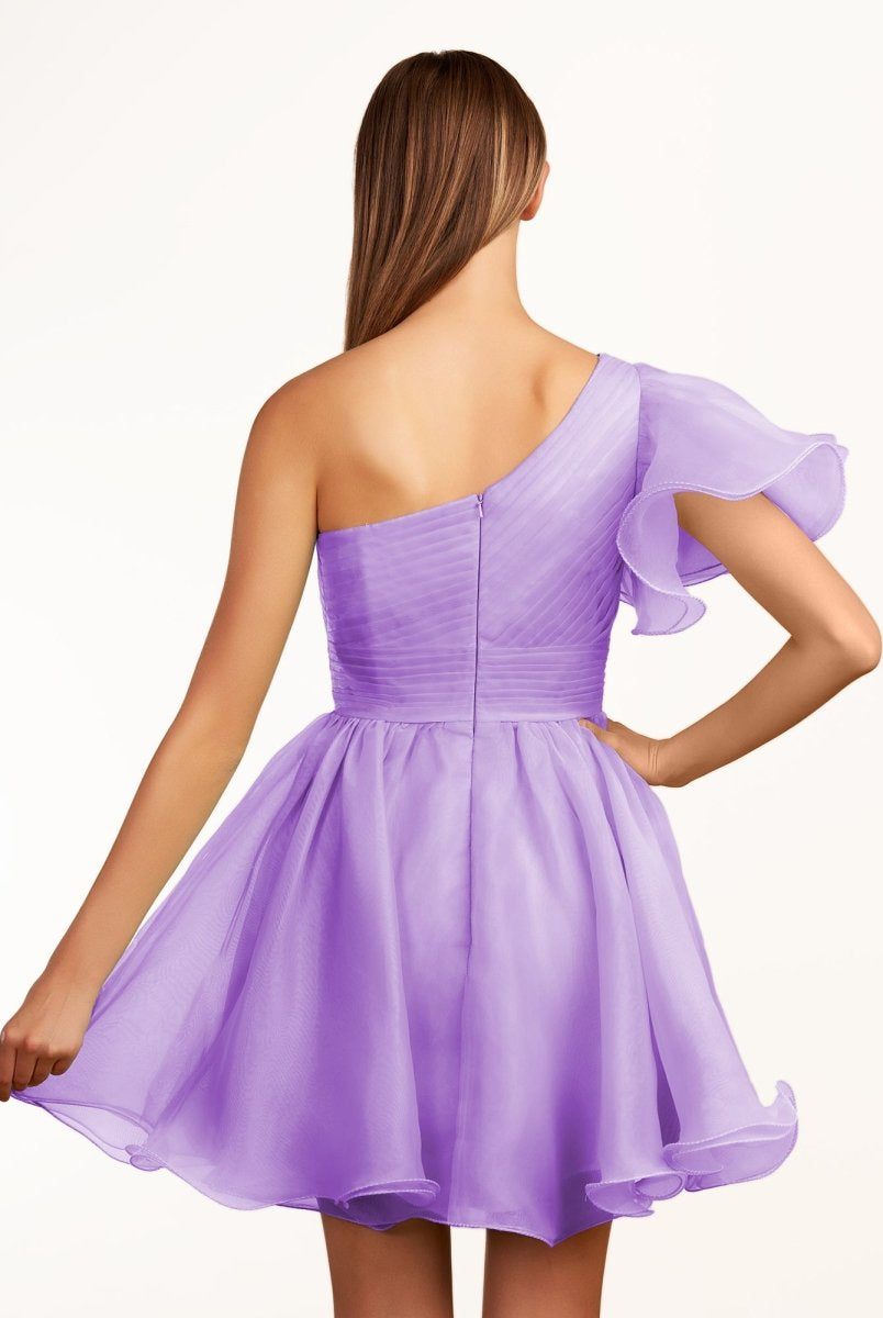 Rose | Ivory A - line One Shoulder Organza Ruffled Homecoming Dress - KissProm