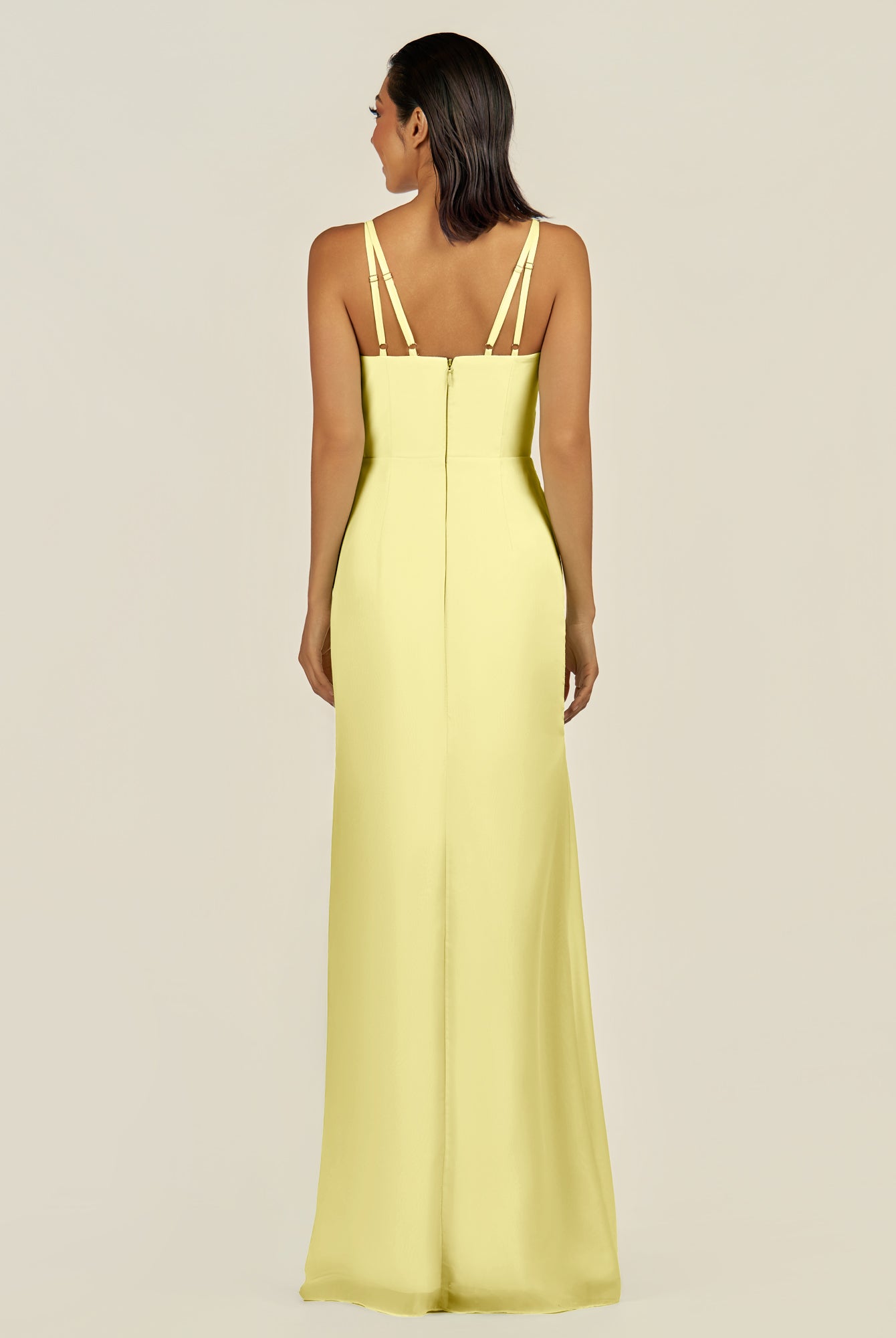 KissDress-Santillia Buttercup Sheath Chiffon V Neck Long Bridesmaid Dress with Slit