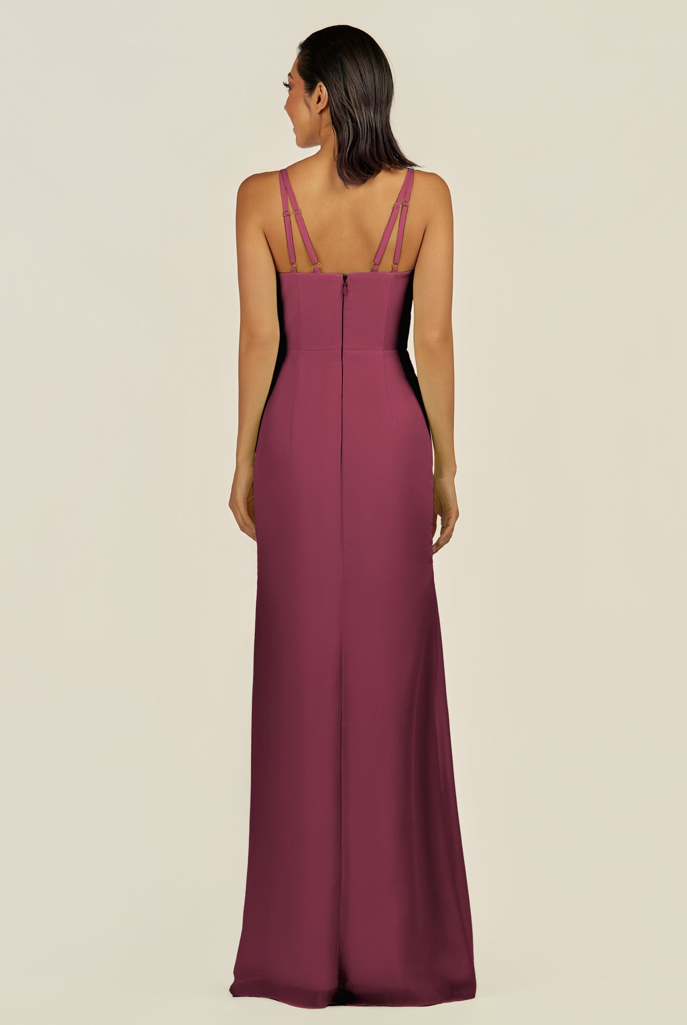KissDress-Santillia Desert Rose Sheath Chiffon V Neck Long Bridesmaid Dress with Slit