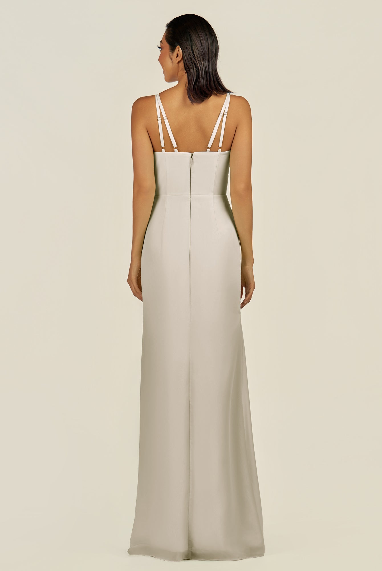 KissDress-Santillia Dove Gray Sheath Chiffon V Neck Long Bridesmaid Dress with Slit