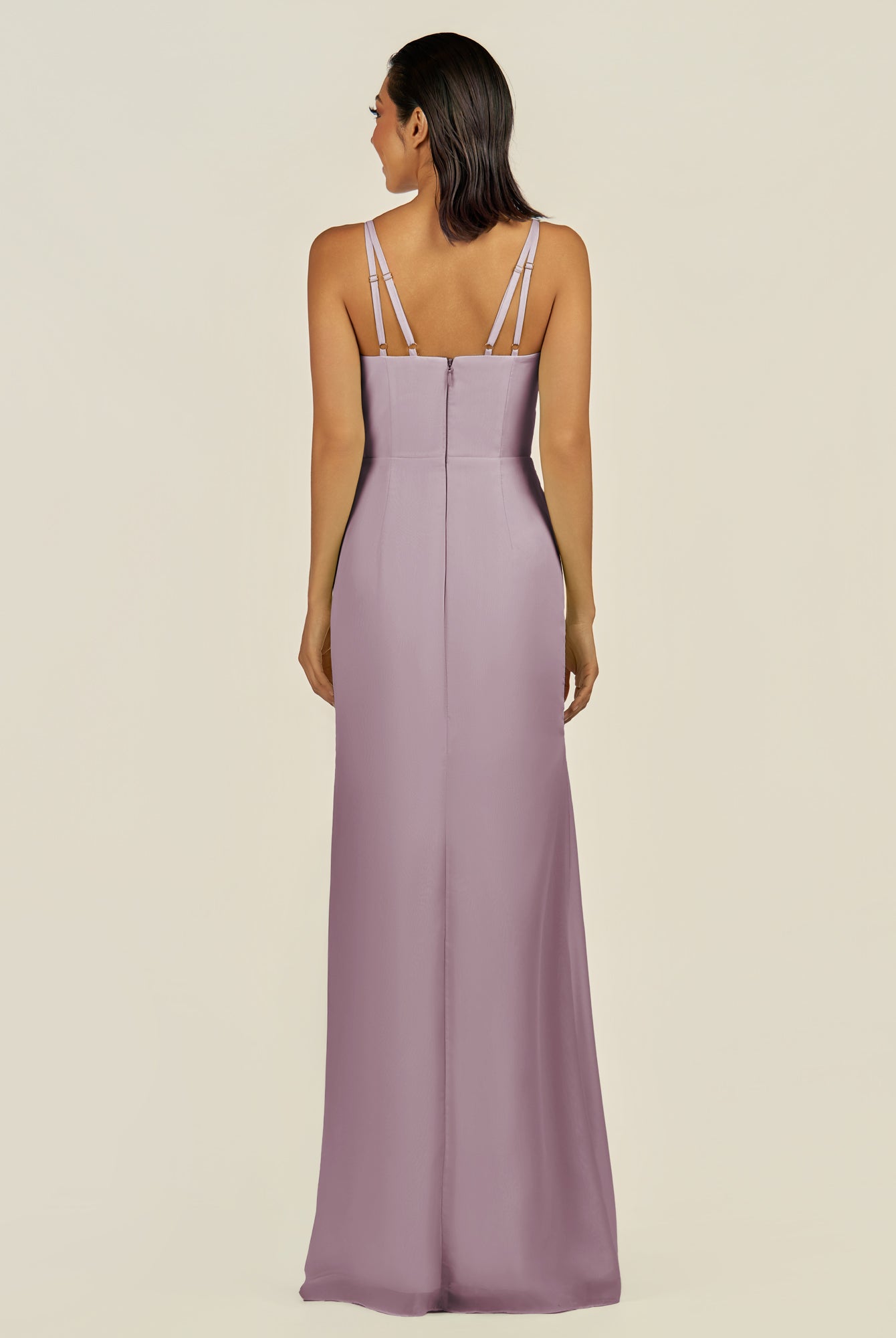 KissDress-Santillia Dusk Sheath Chiffon V Neck Long Bridesmaid Dress with Slit