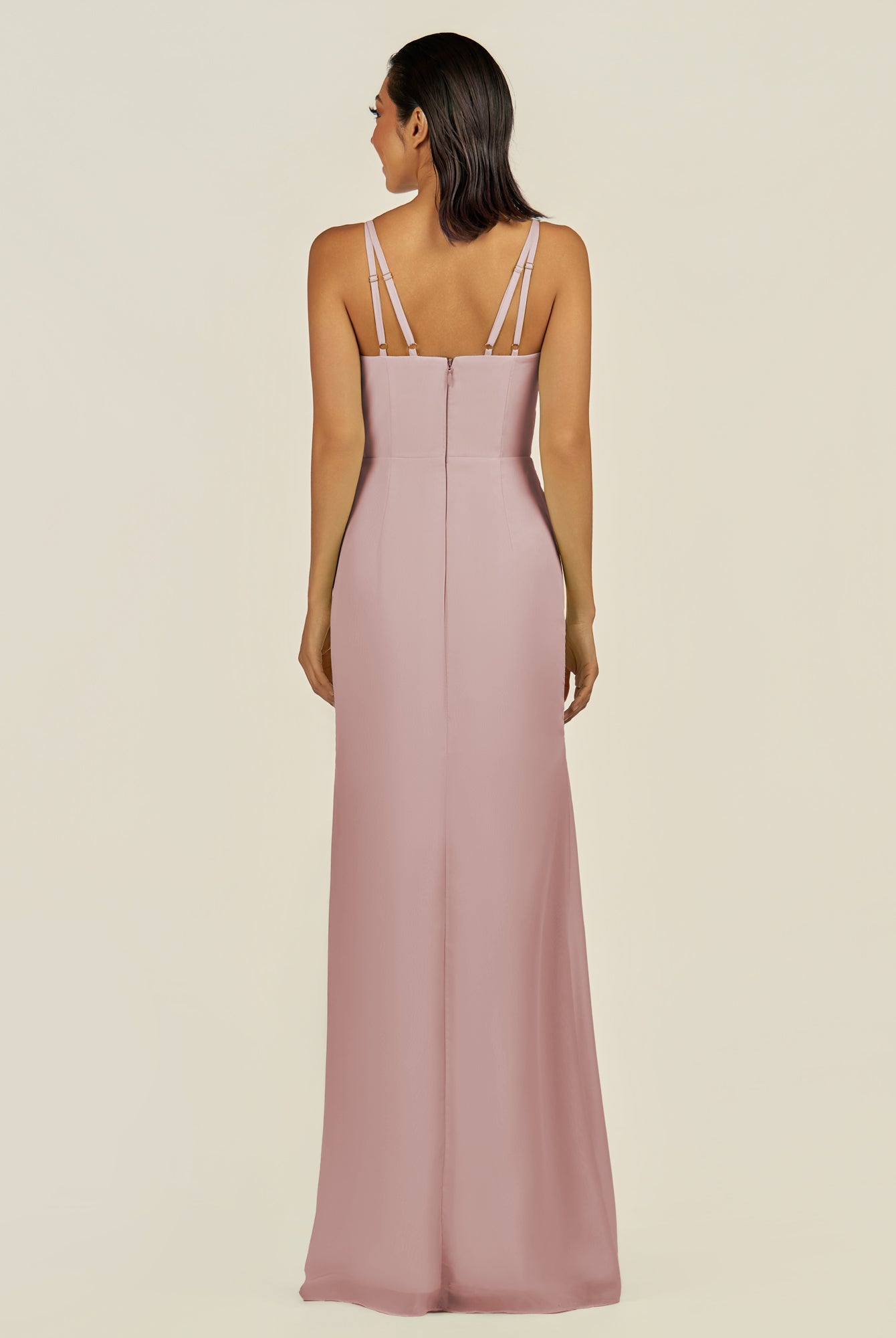 KissDress-Santillia Dusty Rose Sheath Chiffon V Neck Long Bridesmaid Dress with Slit
