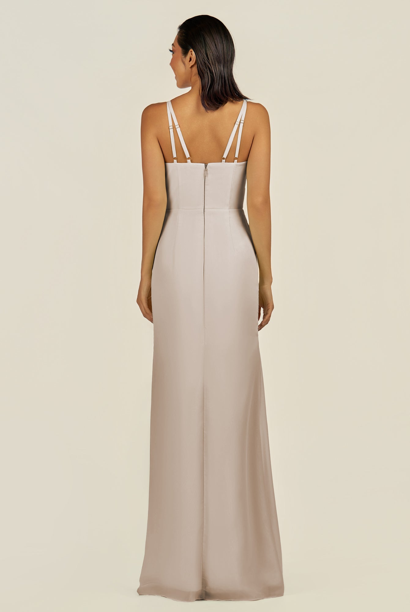 KissDress-Santillia Frost Sheath Chiffon V Neck Long Bridesmaid Dress with Slit