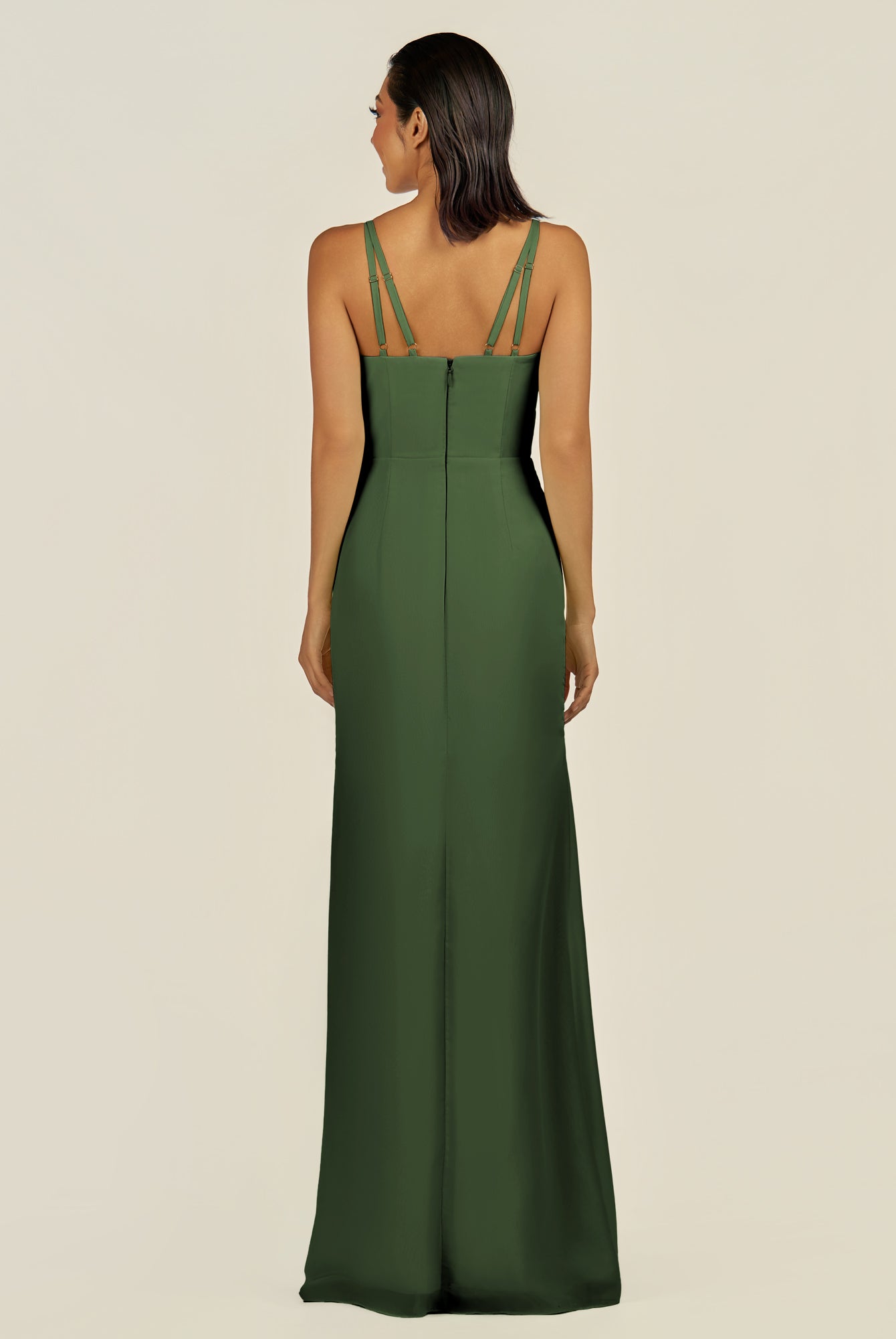 KissDress-Santillia Moss Sheath Chiffon V Neck Long Bridesmaid Dress with Slit