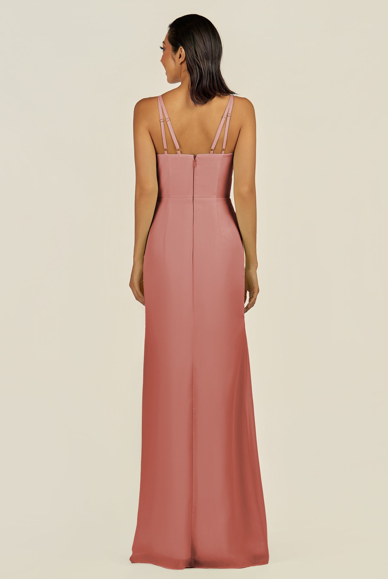 KissDress-Santillia Mulberry Sheath Chiffon V Neck Long Bridesmaid Dress with Slit
