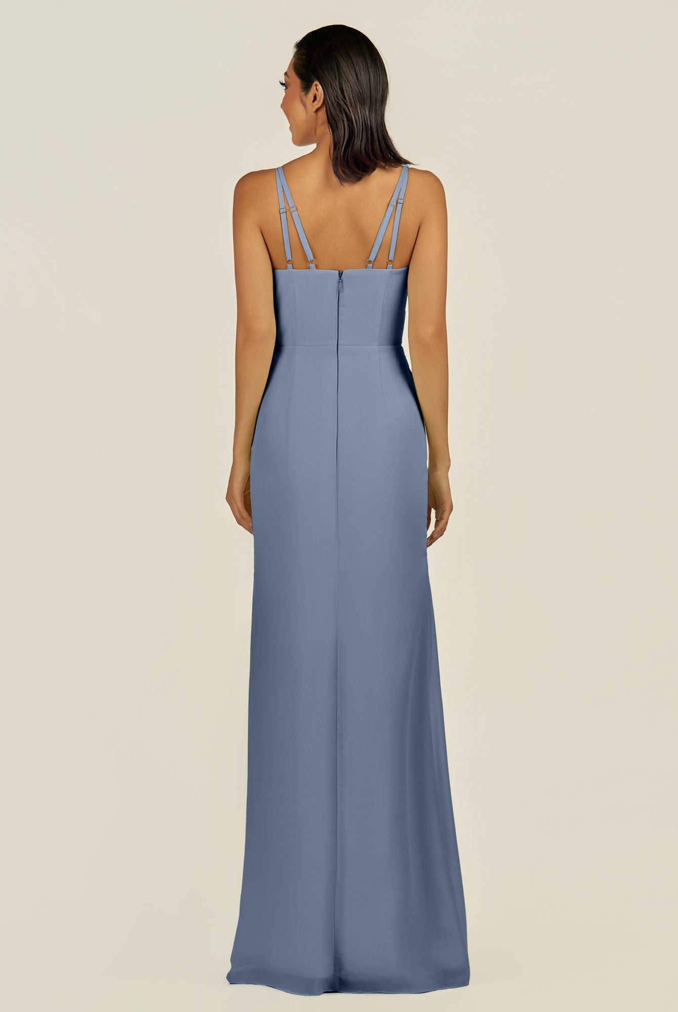KissDress-Santillia Neptune Sheath Chiffon V Neck Long Bridesmaid Dress with Slit