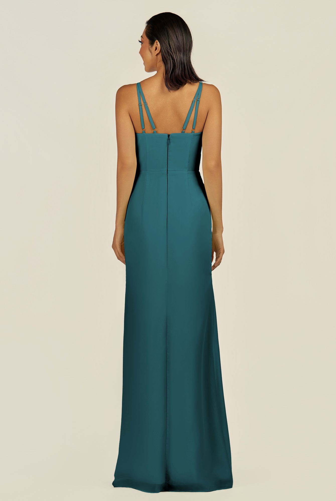 KissDress-Santillia Pine Sheath Chiffon V Neck Long Bridesmaid Dress with Slit