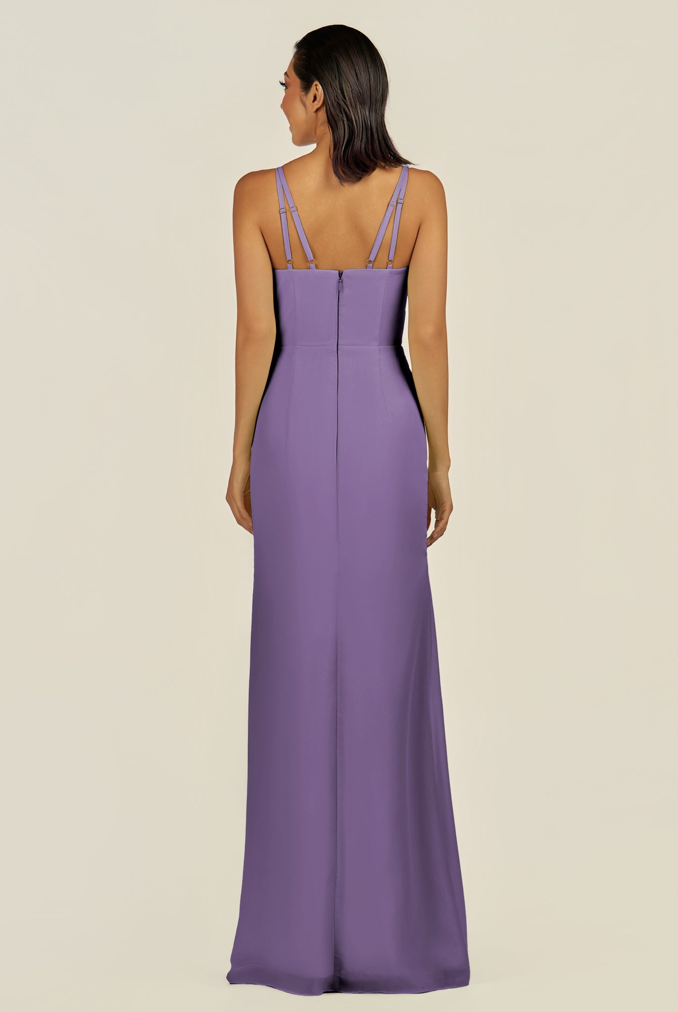KissDress-Santillia Tahiti Sheath Chiffon V Neck Long Bridesmaid Dress with Slit