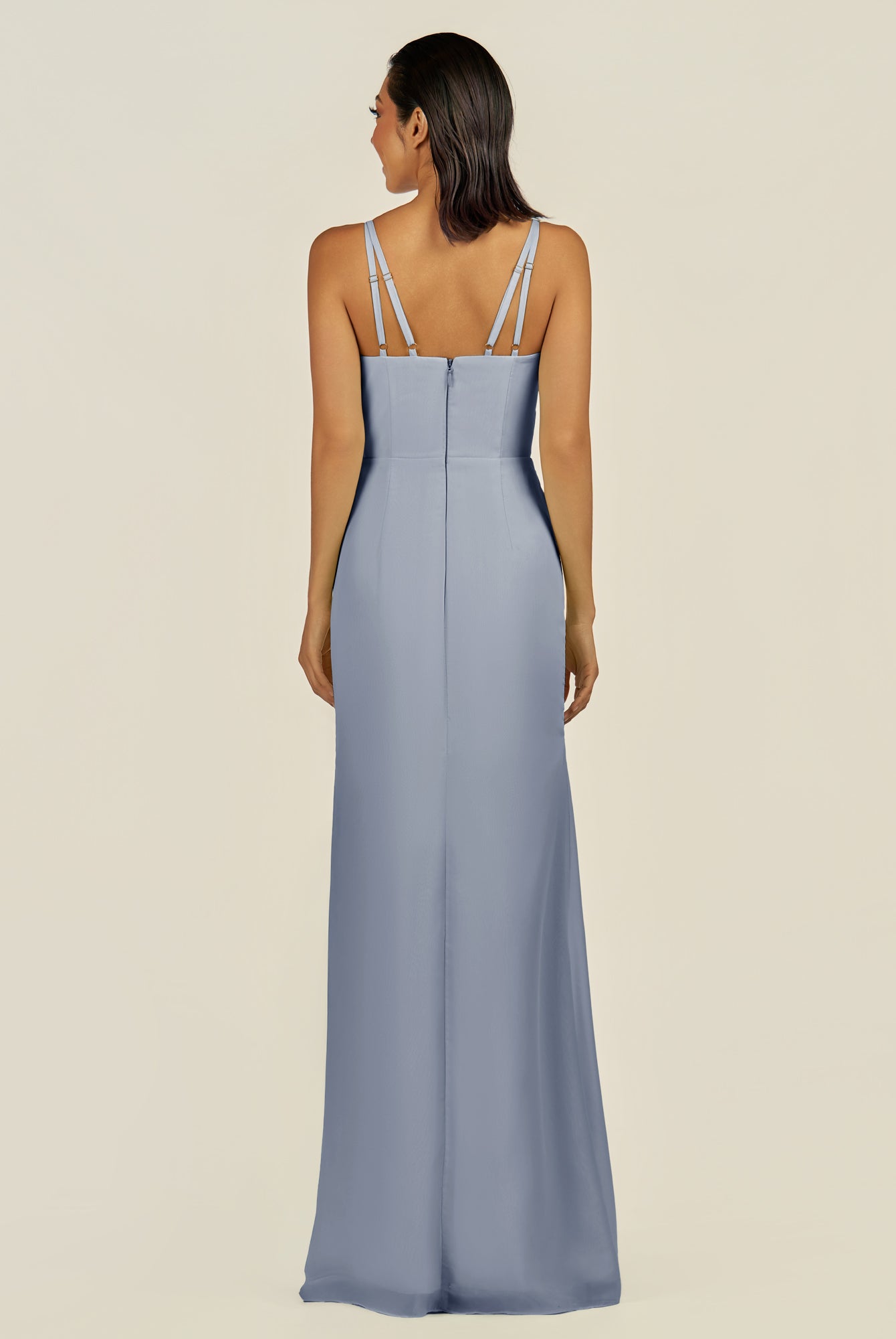 KissDress-Santillia Twilight Sheath Chiffon V Neck Long Bridesmaid Dress with Slit
