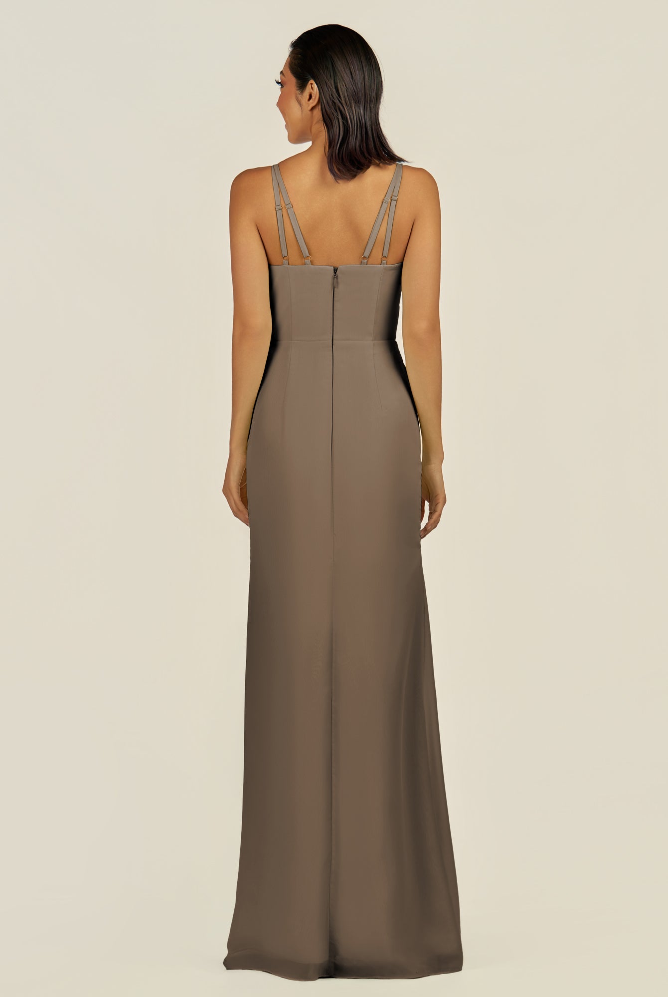 KissDress-Santillia Willow Green Sheath Chiffon V Neck Long Bridesmaid Dress with Slit