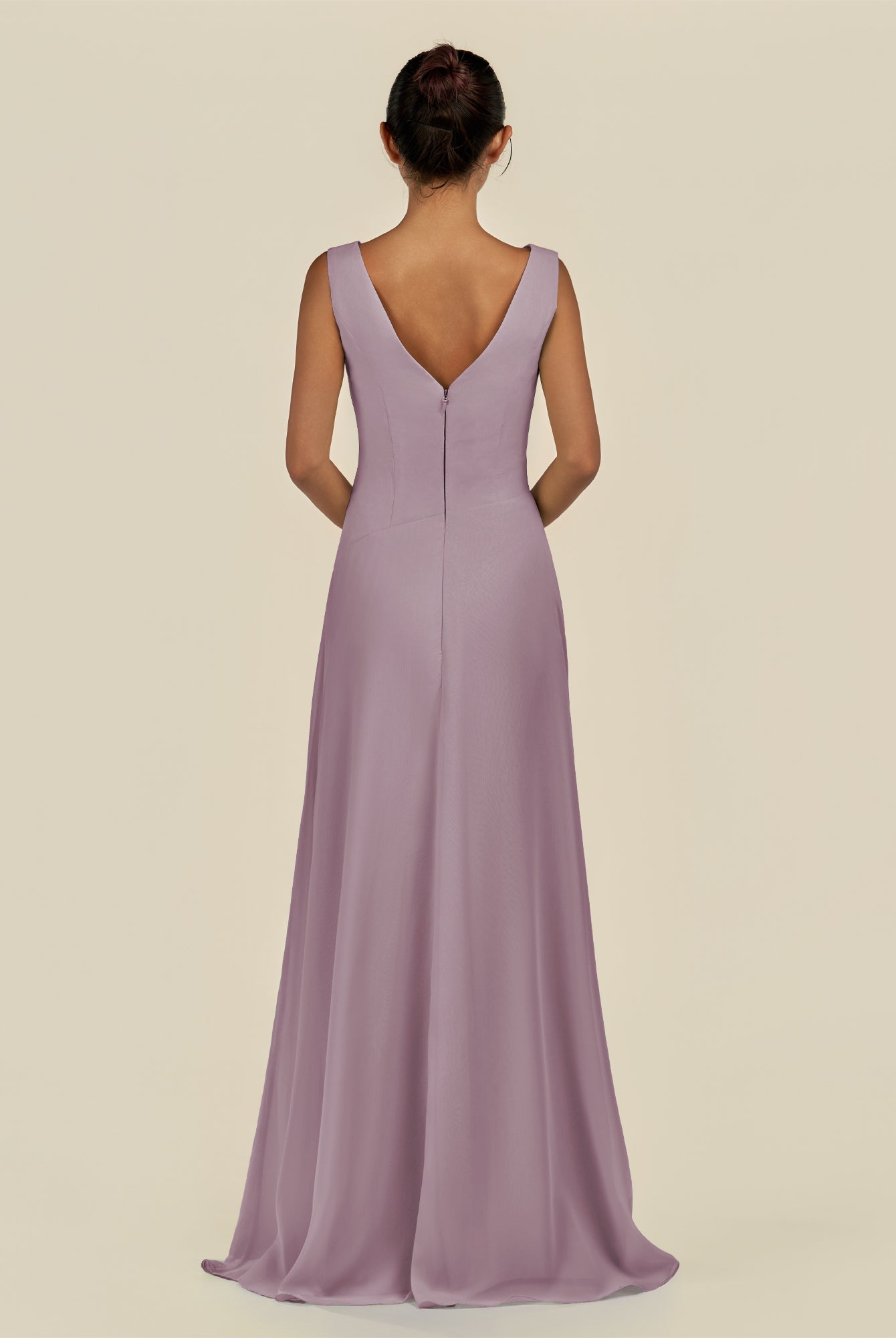 KissDress-Saphir Dusk A Line Chiffon V Neck Ruched Long Bridesmaid Dress with Slit