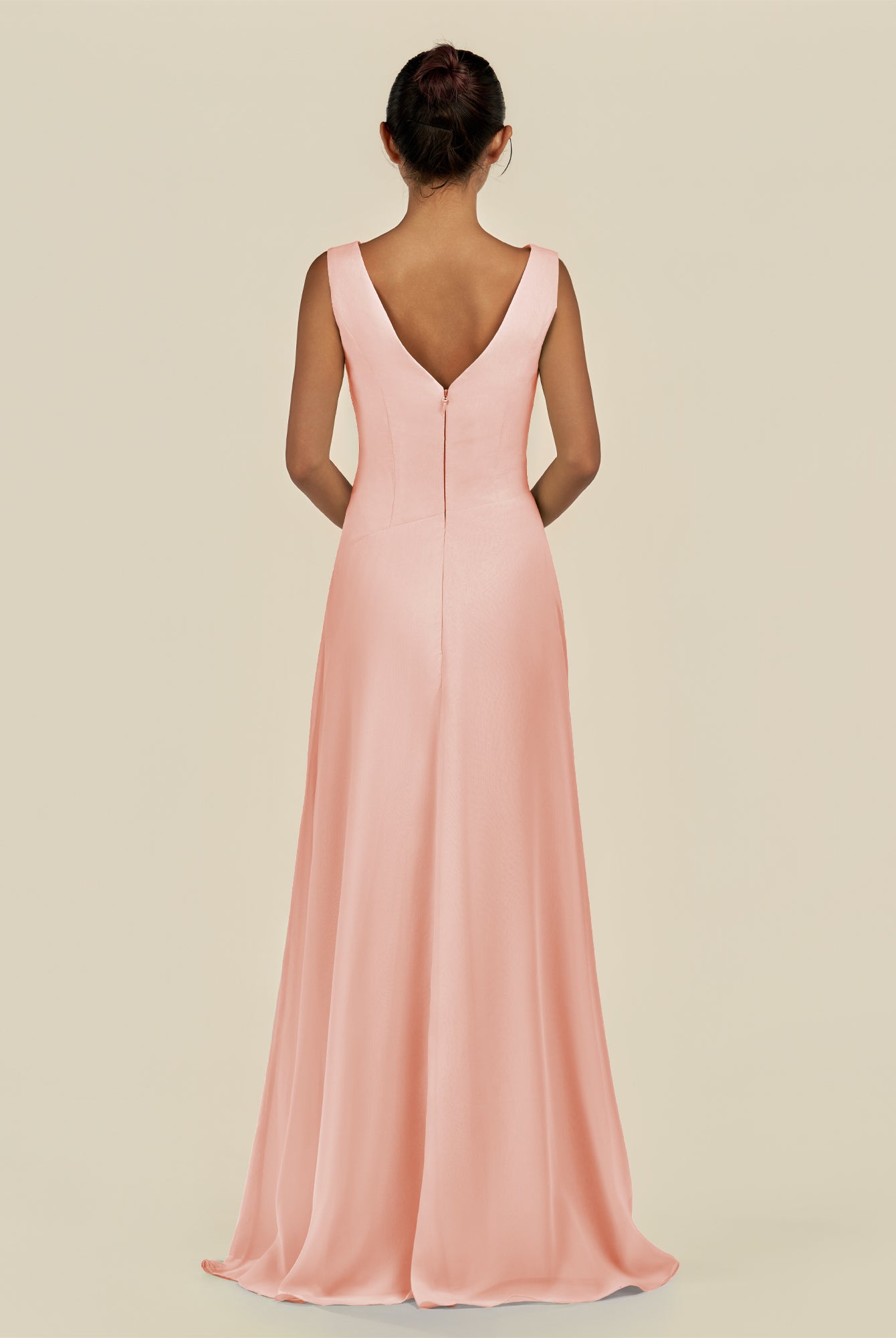 KissDress-Saphir Rose Petal A Line Chiffon V Neck Ruched Long Bridesmaid Dress with Slit