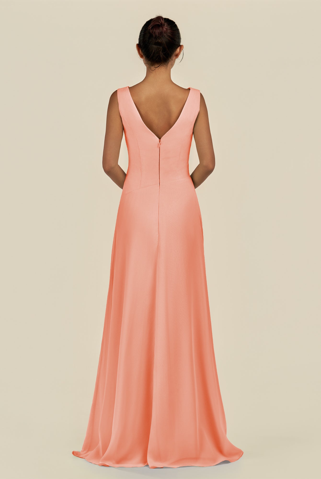 KissDress-Saphir Rosette A Line Chiffon V Neck Ruched Long Bridesmaid Dress with Slit