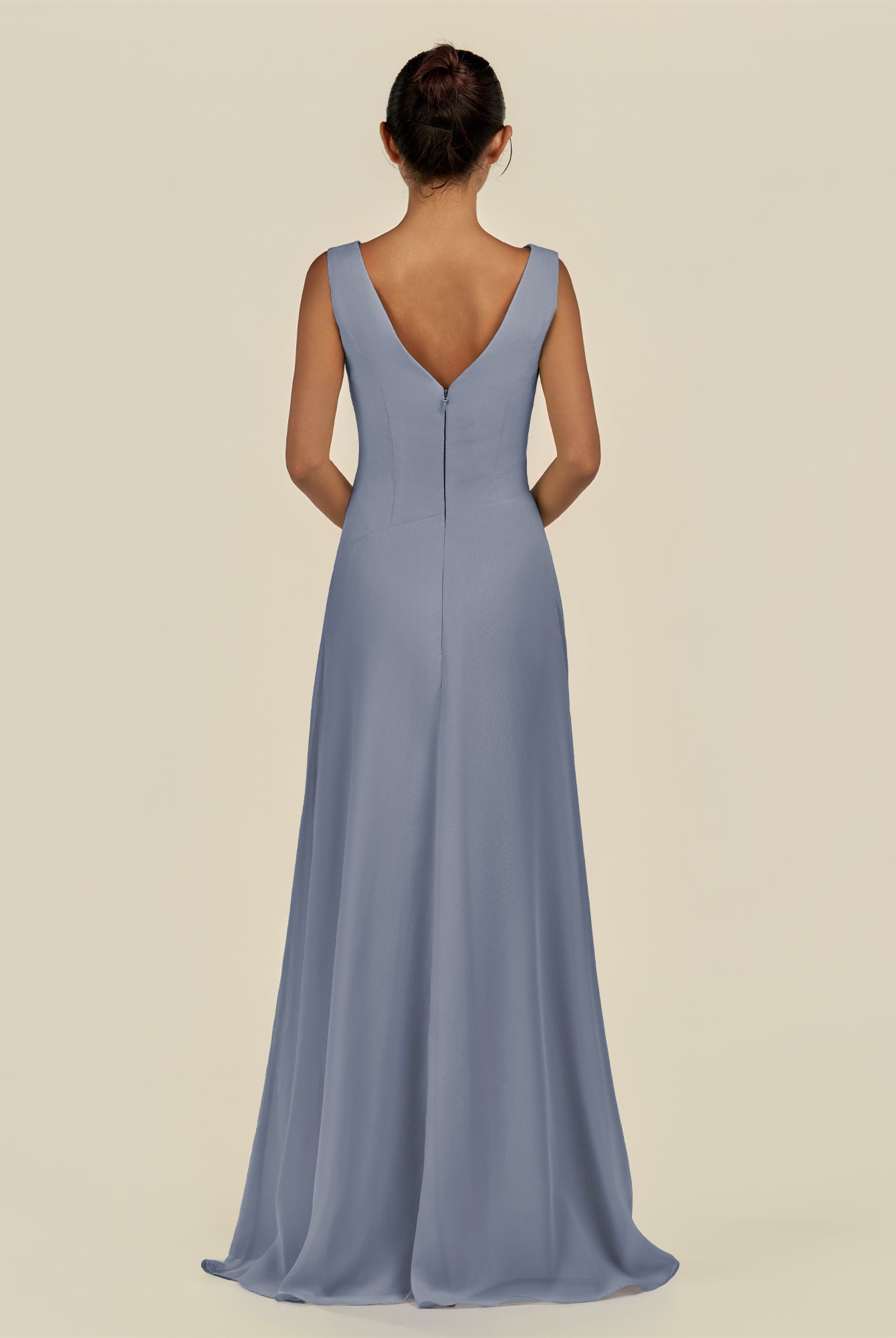 KissDress-Saphir Twilight A Line Chiffon V Neck Ruched Long Bridesmaid Dress with Slit