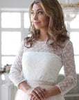 Scoop Neck Long Sleeve Tulle Wedding Dress With Lace Bodice