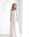 Scoop Neck Long Sleeve Tulle Wedding Dress With Lace Bodice