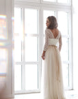 Scoop Neck Long Sleeve Tulle Wedding Dress With Lace Bodice