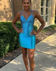 Spaghetti Straps Beaded Lace Up Homecoming Dress