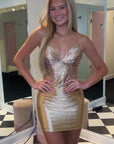 Spaghetti Straps Beaded Lace Up Homecoming Dress