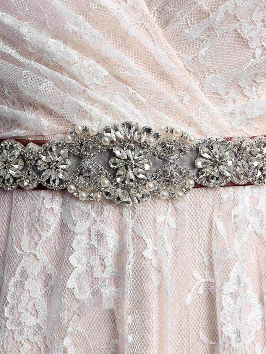 KissDress-Short Sleeve V-neck Pleated Long Lace Wedding Dress