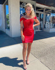 Sheath Off the Shoulder Corset Homecoming Dress