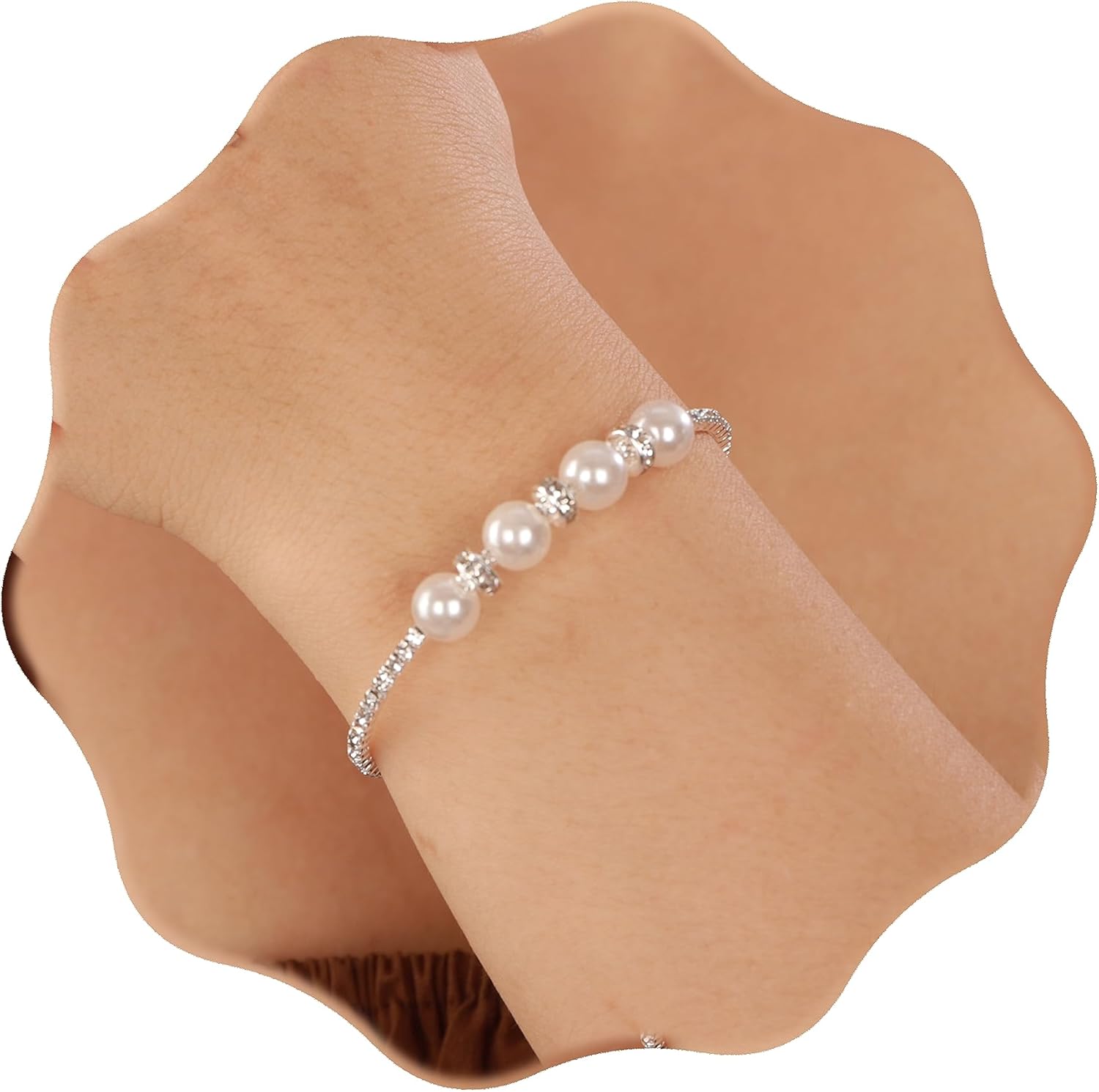 Gold Open Cuff Pearl Bracelets with Rhinestone