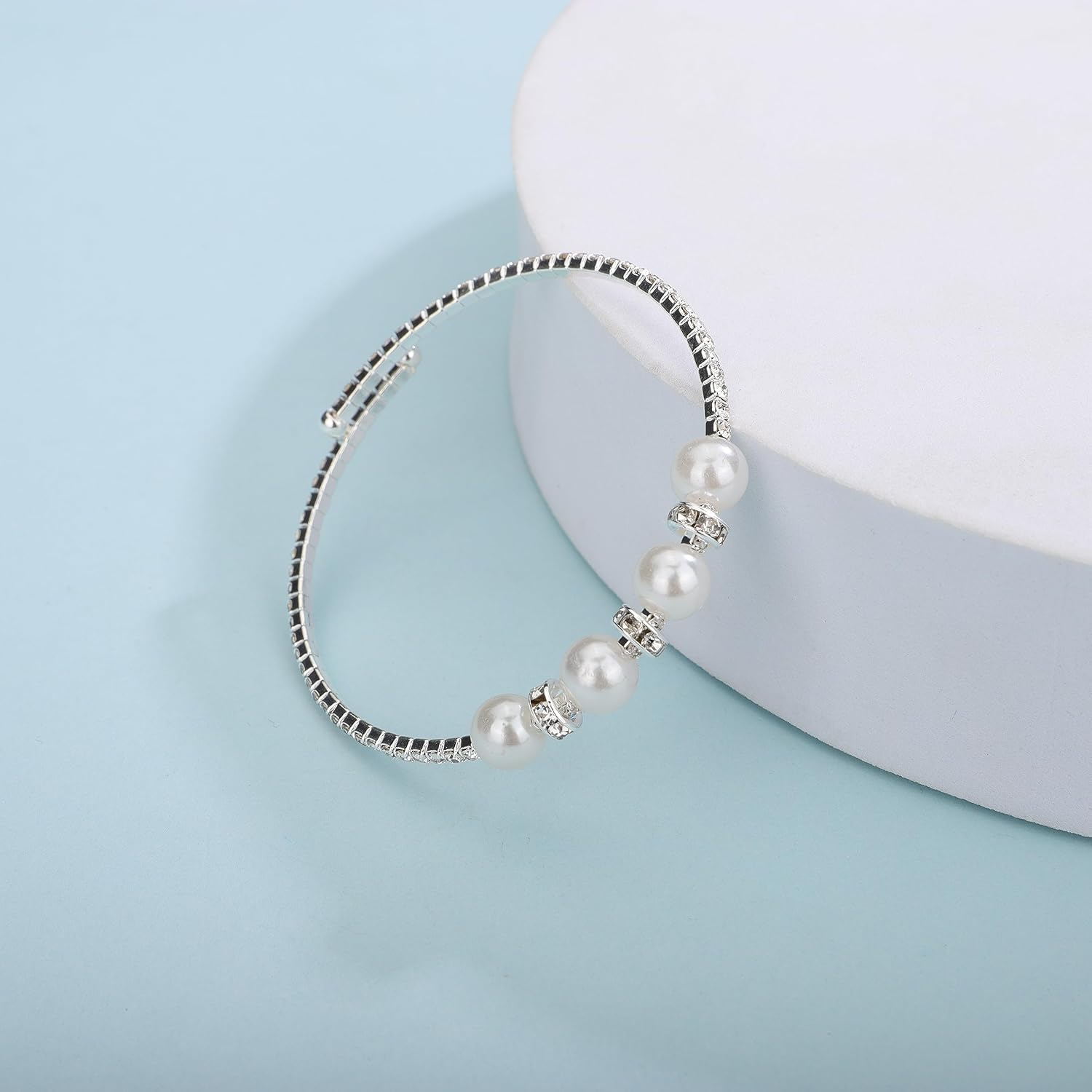 Gold Open Cuff Pearl Bracelets with Rhinestone