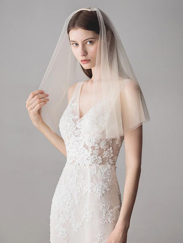 Simple Champagne Short Wedding Veils Blusher Veil