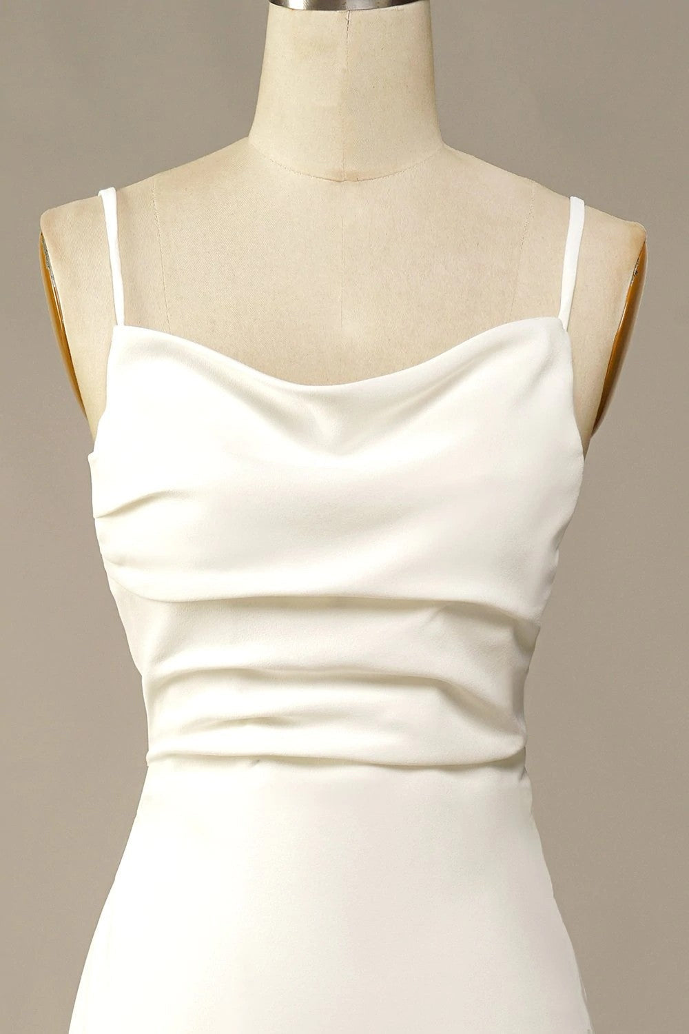 Simple Spaghetti Straps Long Soft Satin Ivory Mermaid Beach Wedding Dresses