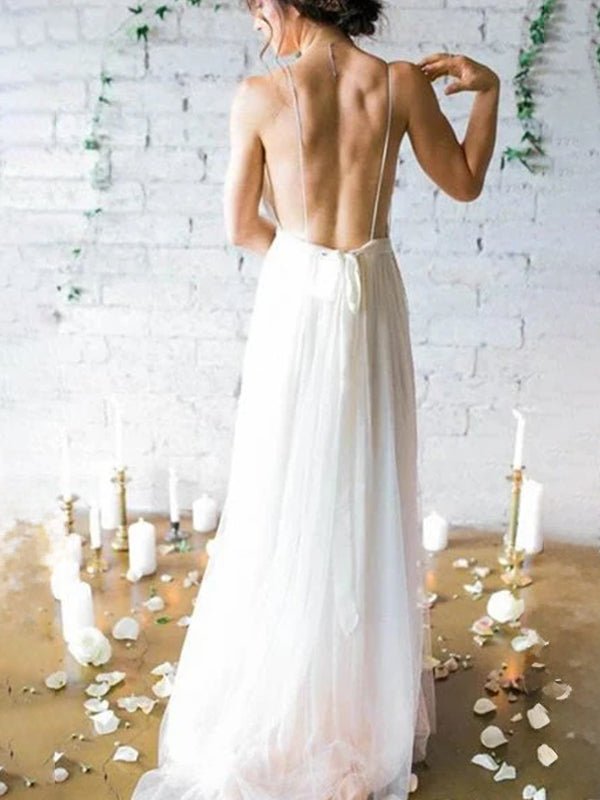 KissDress-Serafina A-Line V Neck Straps Spaghetti Sheath Chiffon Wedding Dress