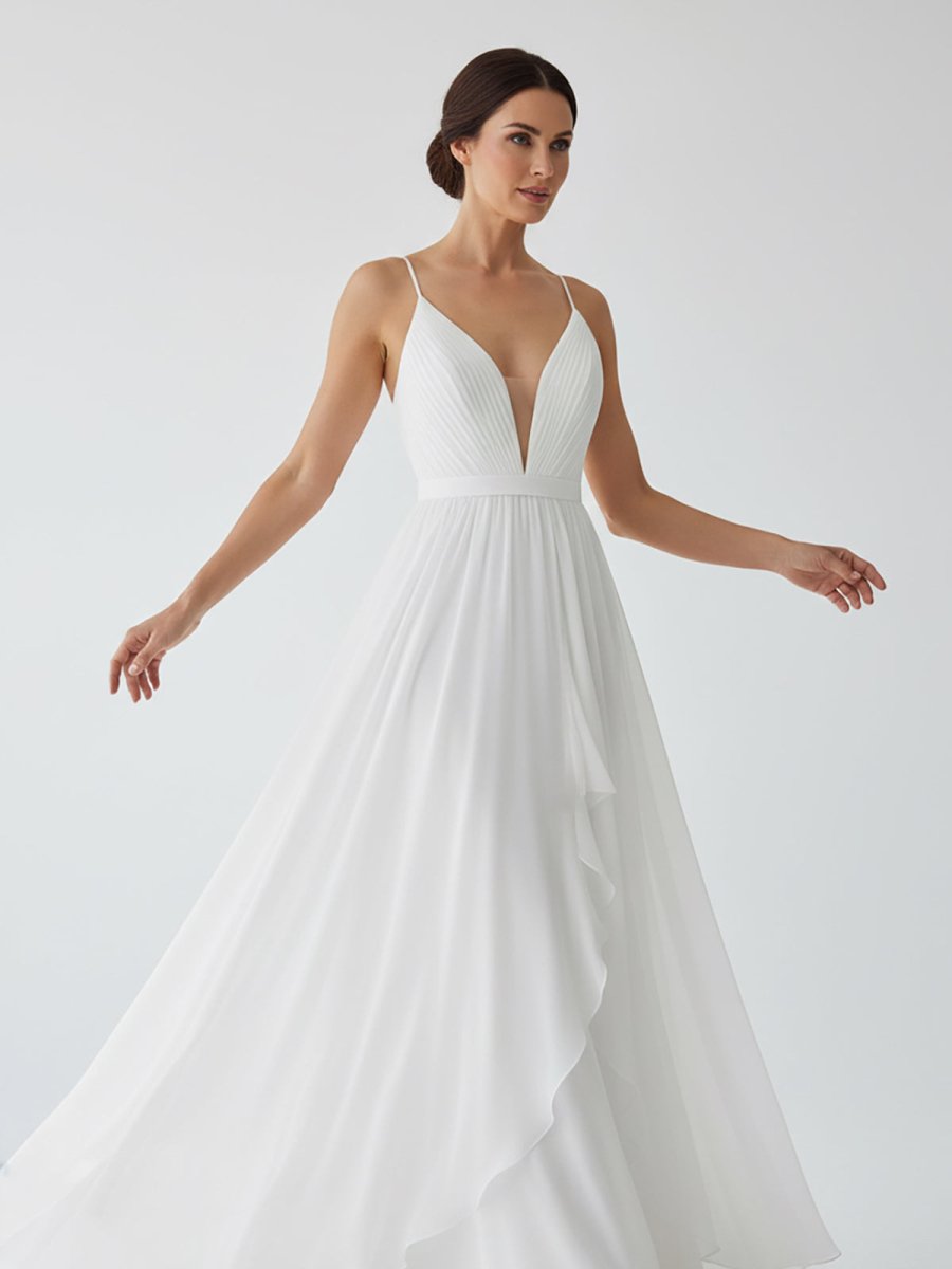 KissDress-Serafina A-Line V Neck Straps Spaghetti Sheath Chiffon Wedding Dress