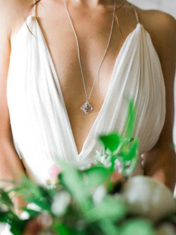 KissDress-Serafina A-Line V Neck Straps Spaghetti Sheath Chiffon Wedding Dress